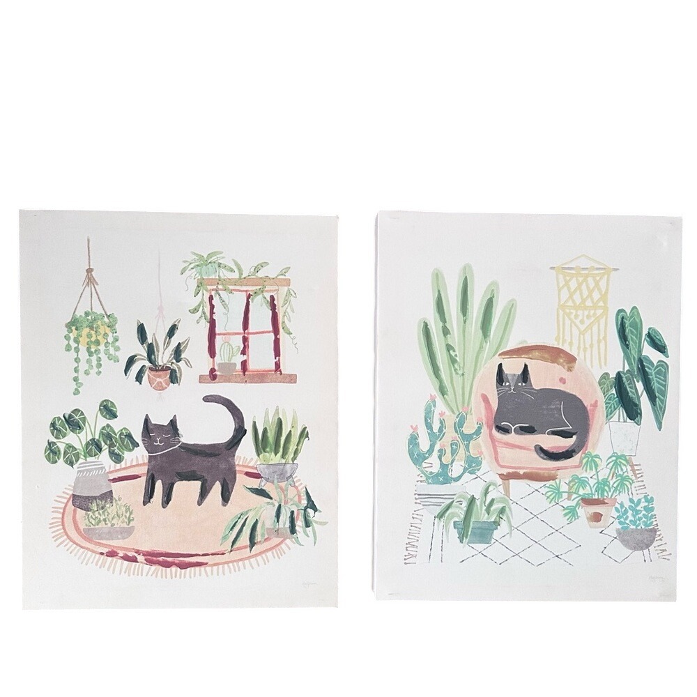 Urban Jungle Cat Plant Animal Art On Canvas  By Mary Urban Home Decor - Picture 5 of 6